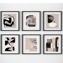 Abstract Posters, Beige and Black Wall Decor Set Of 6 Prints Downloadable Art, Gallery Art Geometric Painting Modern Art