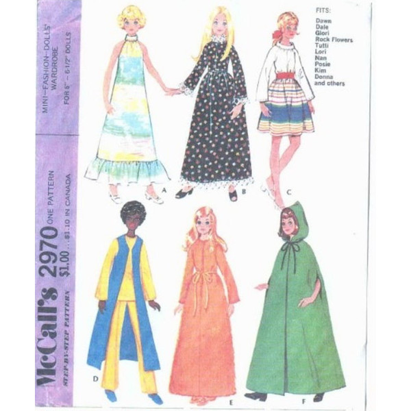 McCall's 2970 pattern dolls Barbie dress, top, pants and vest.jpg