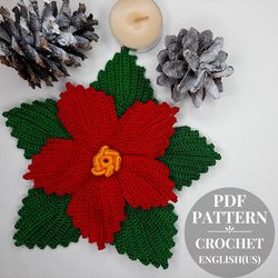 Crochet poinsettia pattern, crochet flower, Christmas flower pattern, crochet pattern pdf, crochet motif, crochet decor