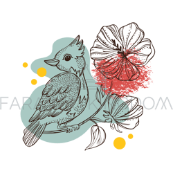 lark on flower hibiscus collage sketched bird packaging art