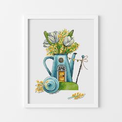 floral house cross stitch pattern, rustic house cross stitch chart, fairy cross stitch, cute cross stitch, digital pdf