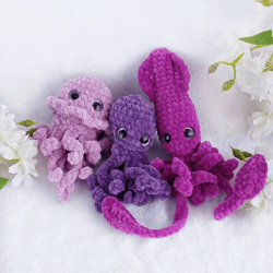 Cute jellyfish, octopus and squid set Marine plushie Sea creatures toys in Purple