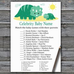 Dinosaur themed Celebrity baby name game card,Dinosaur Baby shower games printable,Fun Baby Shower Activity-342