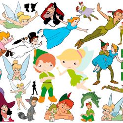 disney peter pan svg, tinker bell svg, neverland svg, peter pan flying svg png