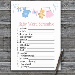 Clothesline Baby word scramble game card,Clothesline Baby shower games printable,Fun Baby Shower Activity-341