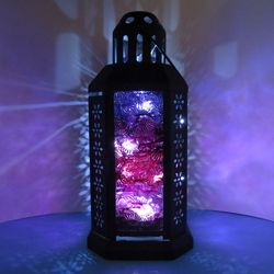 3196 - "northern Lights" Candle Lantern - Fused Glass Lantern With Decorated Panes