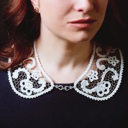 Irish crochet Peter Pan collar, detachable crochet  collar, irish crochet white dress collar