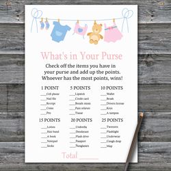 Clothesline What's in your purse game,Clothesline Baby shower games printable,Fun Baby Shower Activity-341