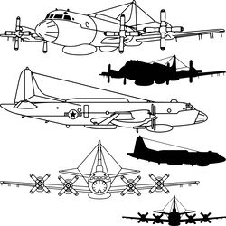 Lockheed EP-3 Orion Vector Black white vector outline or line art file for cnc laser cutting, wood, metal engravin