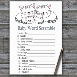 Kittens Baby word scramble game card,Cat or Kittens Baby shower games printable,Fun Baby Shower Activity-340