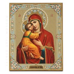 Virgin of Vladimir |  Gold and silver foiled icon on wood | Size: 8 3/4"x7 1/4"