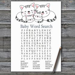 Kittens Baby shower word search game card,Cat or Kittens Baby shower games printable,Fun Baby Shower Activity-340