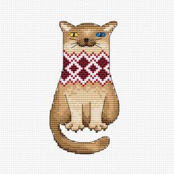 Ukrainian cat cross stitch pattern Cute cat counted cross stitch chart cat in a scarf Small cat cross stitch