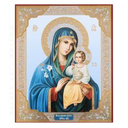Unfading Flower Icon of the Mother of God |  Gold and silver foiled icon on wood | Size: 8 3/4"x7 1/4"
