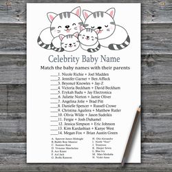 Kittens Celebrity baby name game card,Cat or Kittens Baby shower games printable,Fun Baby Shower Activity-340