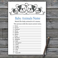 Bulldog Baby animals name game card,Dog Baby shower games printable,Fun Baby Shower Activity,Instant Download-339