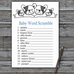 Bulldog Baby word scramble game card,Dog Baby shower games printable,Fun Baby Shower Activity,Instant Download-339