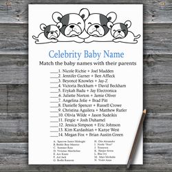 Bulldog Celebrity baby name game card,Dog Baby shower games printable,Fun Baby Shower Activity,Instant Download-339
