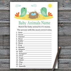 Birds Baby animals name game card,Birds and nest Baby shower games printable,Fun Baby Shower Activity-338
