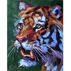 Tiger Painting Original Wild Animal Artwork Oil On Panel 8x10 Inch Wildlife Wall Art