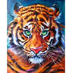 Tiger Painting Original Wild Animal Artwork Oil On Canvas 16x20 Inch Wildlife Wall Art