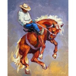 Cowboy Painting Original Texas Artwork Farm Horse Wall Art 11x14 Inch Oil On Panel