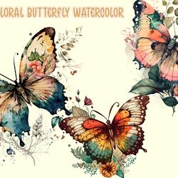 Retro Floral Butterfly Watercolor, Animal Png