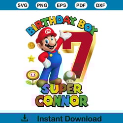 super mario 7th birthday party shirt design for boy png files
