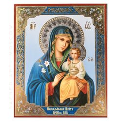 Unfading Flower Icon of the Mother of God | Gold and Silver foiled lithography print | Size: 5 1/4"x4 1/2"