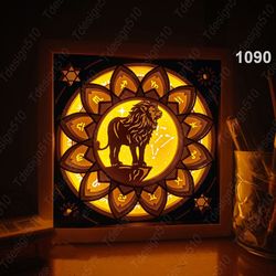zodiac leo paper cut light box template, shadow box, 3d papercut lightbox svg file diy, cutting cricut
