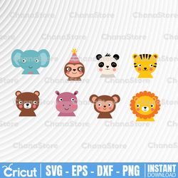 jungle animal face png, animal face wildlife png, heads, clipart, animals faces, animals bundle, set