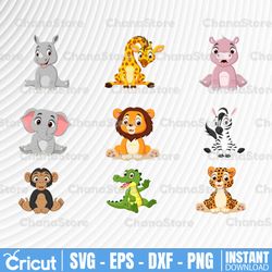 Jungle Animals Svg Png, Baby Animals Clipart, Vector Clipart, PNG Clipart, Zebra, Elephant, Giraffe, Lion
