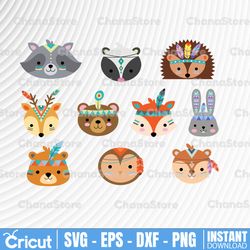tribal animal faces clipart, woodland animal faces, nursery printable, printable, png