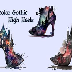 watercolor gothic high heels png, gothic rose png, fashion png