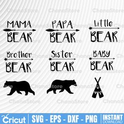bear family bundle set svg matching svg, baby brother sister mama papa bear svg, boho dxf eps png files for cutting mach
