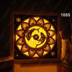 zodiac pisces paper cut light box template, shadow box, 3d papercut lightbox svg file diy, cutting cricut