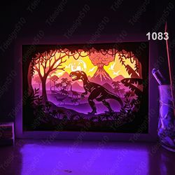 dinosaurs t-rex paper cut light box template, shadow box, 3d papercut lightbox svg file diy, cutting cricut