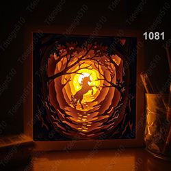 unicorn forest paper cut light box template, shadow box, 3d papercut lightbox svg file diy, cutting cricut