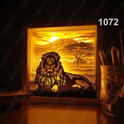 lion paper cut light box template, shadow box, 3d papercut lightbox svg file diy, cutting cricut