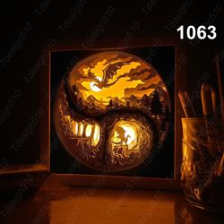 dragon yin and yang paper cut light box template, shadow box, 3d papercut lightbox svg file diy, cutting cricut