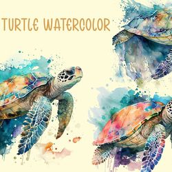 blue ocean turtle watercolor, animal png, animal lover png