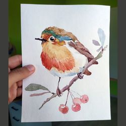 Bright Bird Robin bird Watercolor Painting Birds ORIGINAL Watercolor Bird Art Wall decor