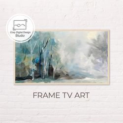 Samsung Frame TV Art | Blue Neutral Pastel Landscape for The Frame TV | Forest Digital Art Frame Tv