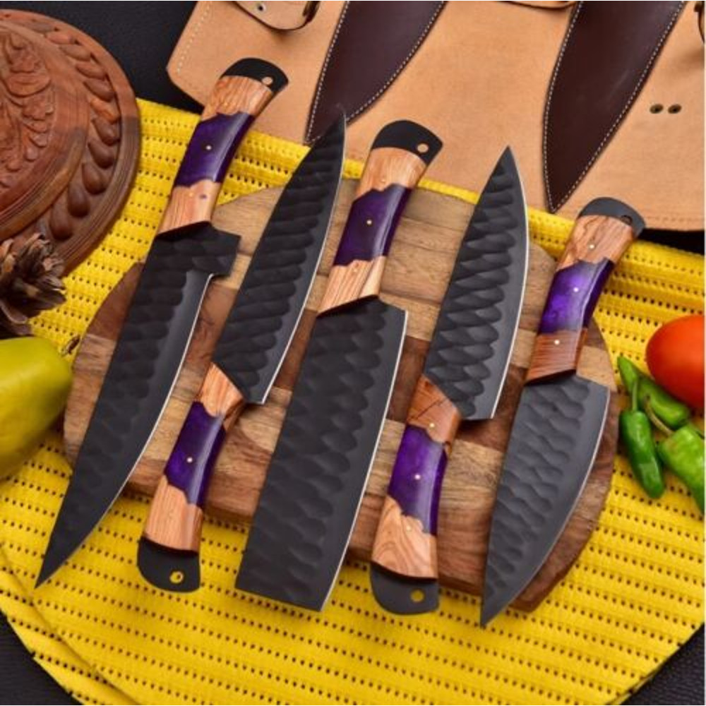 ArtisanalCulinaryMastery TheJW5051CustomHandmadeForgedCarbonSteelChefKnifeSet 1jpg