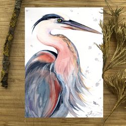 Bird brown heron painting, watercolor paintings, handmade home art bird watercolor painting by Anne Gorywine