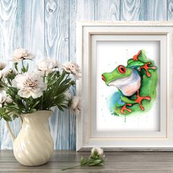 Green Frog Painting Watercolor Wall Decor 8"x11" home paintings frogs watercolor painting by Anne Gorywine