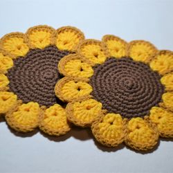 Sunflower coasters Crochet pattern Teble dekor