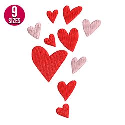 hearts embroidery design, machine embroidery pattern, instant download