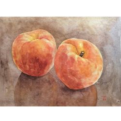 "Peaches" watercolor painting fruit stilllife original wall art picture artwork, 20x15cm.