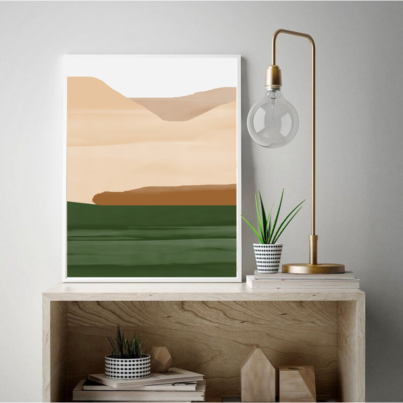 Three abstract posters with mountains in terracotta colors